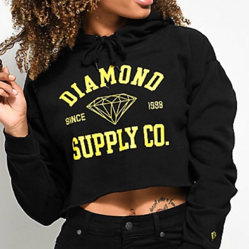 *New! Diamond Supply Co. Black Crop Hoodie